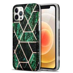 For iPhone 12 mini Electroplating Stitching Marbled IMD Stripe Straight Edge Rubik Cube Phone Protective Case (Emerald Green)