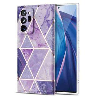 For Samsung Galaxy Note20 Ultra Electroplating Stitching Marbled IMD Stripe Straight Edge Rubik Cube Phone Protective Case(Light Purple)