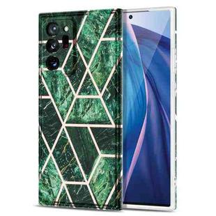 For Samsung Galaxy Note20 Ultra Electroplating Stitching Marbled IMD Stripe Straight Edge Rubik Cube Phone Protective Case(Emerald Green)