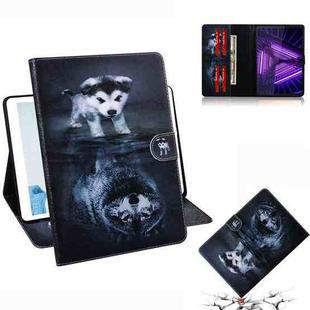 For Lenovo Tab M10 FHD Plus TB-X606 Coloured Drawing Horizontal Flip Leather Case with Holder & Card Slots & Wallet(Wolf and Dog)