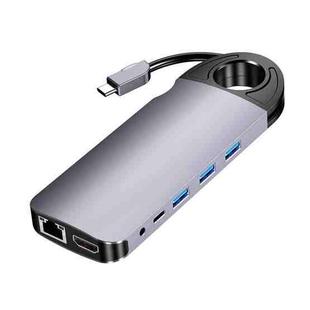 HW-TC28 10 In 1 USB 3.0 x3 + HDMI + VGA + SD + TF + PD + Ethernet Port + 3.5mm Port Multi-function Type-C / USB-C HUB Docking Station(Grey)