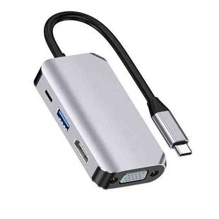 HW-6004 4 In 1 Type-C / USB-C to HDMI + PD + USB 3.0 + VGA Docking Station Adapter Converter(Grey)