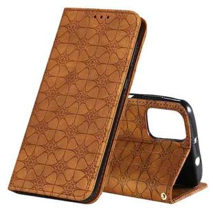 For Motorola Moto G9 Plus Lucky Flowers Embossing Pattern Magnetic Horizontal Flip Leather Case with Holder & Card Slots(Yellow Brown)