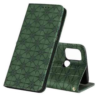 For OPPO A53 / A53s / A32 / A33 Lucky Flowers Embossing Pattern Magnetic Horizontal Flip Leather Case with Holder & Card Slots(Dark Green)