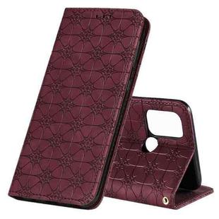 For OPPO A53 / A53s / A32 / A33 Lucky Flowers Embossing Pattern Magnetic Horizontal Flip Leather Case with Holder & Card Slots(Wine Red)