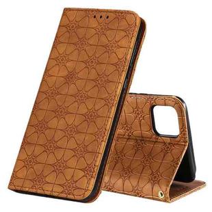 For OPPO Realme C11 Lucky Flowers Embossing Pattern Magnetic Horizontal Flip Leather Case with Holder & Card Slots(Yellow Brown)