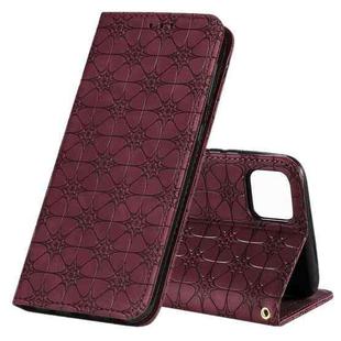 For OPPO Realme C11 Lucky Flowers Embossing Pattern Magnetic Horizontal Flip Leather Case with Holder & Card Slots(Wine Red)