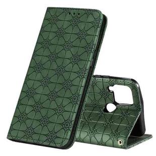 For OPPO Realme C15 / C12 Lucky Flowers Embossing Pattern Magnetic Horizontal Flip Leather Case with Holder & Card Slots(Dark Green)