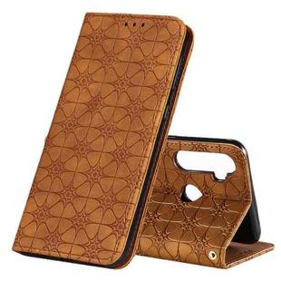 For OPPO Realme 5 / C3 / 6i Lucky Flowers Embossing Pattern Magnetic Horizontal Flip Leather Case with Holder & Card Slots(Yellow Brown)