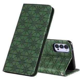 For OPPO Reno4 5G Lucky Flowers Embossing Pattern Magnetic Horizontal Flip Leather Case with Holder & Card Slots(Dark Green)