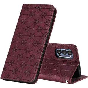 For OPPO Reno4 Pro 5G Lucky Flowers Embossing Pattern Magnetic Horizontal Flip Leather Case with Holder & Card Slots(Wine Red)