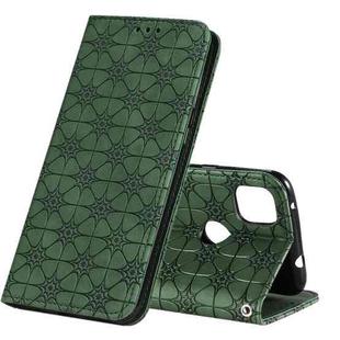 For Google Pixel 4a Lucky Flowers Embossing Pattern Magnetic Horizontal Flip Leather Case with Holder & Card Slots(Dark Green)