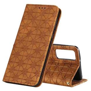 For Huawei P smart 2021 / Y7A Lucky Flowers Embossing Pattern Magnetic Horizontal Flip Leather Case with Holder & Card Slots(Yellow Brown)