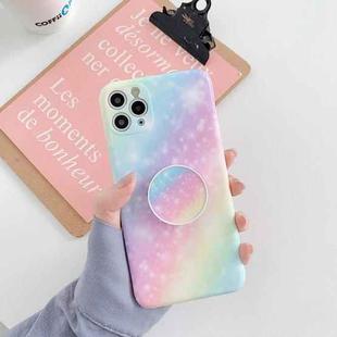 For iPhone 12 Shockproof Colorful Glitter Marble Protective Case with Folding Holder(Blue Purple)