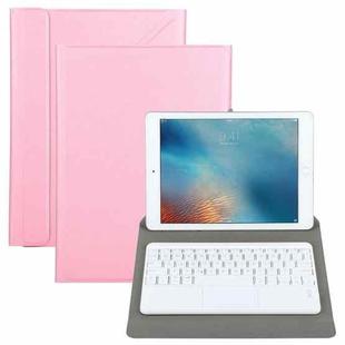Universal Detachable Bluetooth Keyboard + Leather Tablet Case with Touchpad for iPad 9-10 inch, Specification:White Keyboard(Pink)