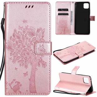 For Huawei Enjoy 20 5G Tree & Cat Pattern Pressed Printing Horizontal Flip PU Leather Case with Holder & Card Slots & Wallet & Lanyard(Rose Gold)