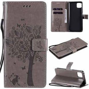 For Huawei Enjoy 20 5G Tree & Cat Pattern Pressed Printing Horizontal Flip PU Leather Case with Holder & Card Slots & Wallet & Lanyard(Grey)