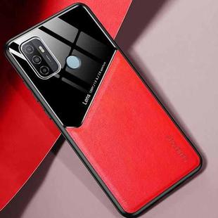 For OPPO A53 (2020) All-inclusive Leather + Organic Glass Protective Case with Metal Iron Sheet(Red)