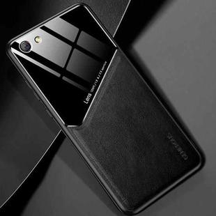 For OPPO R9s All-inclusive Leather + Organic Glass Protective Case with Metal Iron Sheet(Black)