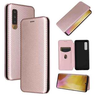 For Fujitsu Arrows NX9 F-52A Carbon Fiber Texture Horizontal Flip TPU + PC + PU Leather Case with Card Slot(Pink)