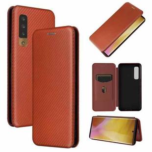 For Fujitsu Arrows NX9 F-52A Carbon Fiber Texture Horizontal Flip TPU + PC + PU Leather Case with Card Slot(Brown)