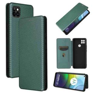 For Motorola Moto G9 Power Carbon Fiber Texture Horizontal Flip TPU + PC + PU Leather Case with Card Slot(Green)