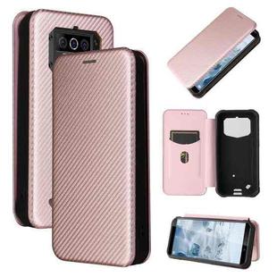 For Oukitel WP5 / WP5 Pro Carbon Fiber Texture Horizontal Flip TPU + PC + PU Leather Case with Card Slot(Pink)