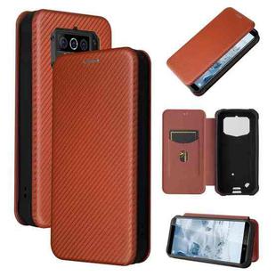 For Oukitel WP5 / WP5 Pro Carbon Fiber Texture Horizontal Flip TPU + PC + PU Leather Case with Card Slot(Brown)