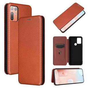 For HTC Desire 20 Plus Carbon Fiber Texture Horizontal Flip TPU + PC + PU Leather Case with Card Slot(Brown)