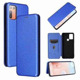 For HTC Desire 20 Plus Carbon Fiber Texture Horizontal Flip TPU + PC + PU Leather Case with Card Slot(Blue)