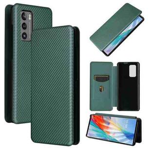 For LG Wing 5G Carbon Fiber Texture Horizontal Flip TPU + PC + PU Leather Case with Card Slot(Green)