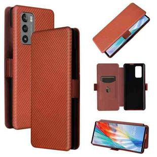 For LG Wing 5G with Buckle Carbon Fiber Texture Horizontal Flip TPU + PC + PU Leather Case with Card Slot(Brown)