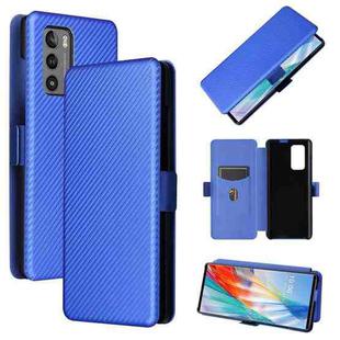 For LG Wing 5G with Buckle Carbon Fiber Texture Horizontal Flip TPU + PC + PU Leather Case with Card Slot(Blue)