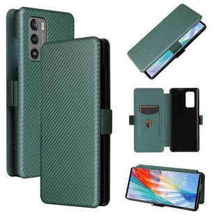 For LG Wing 5G with Buckle Carbon Fiber Texture Horizontal Flip TPU + PC + PU Leather Case with Card Slot(Green)