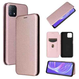 For OPPO A72 5G Carbon Fiber Texture Horizontal Flip TPU + PC + PU Leather Case with Card Slot(Pink)