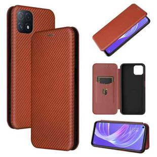 For OPPO A72 5G Carbon Fiber Texture Horizontal Flip TPU + PC + PU Leather Case with Card Slot(Brown)