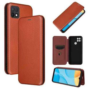 For OPPO A15 Carbon Fiber Texture Horizontal Flip TPU + PC + PU Leather Case with Card Slot(Brown)