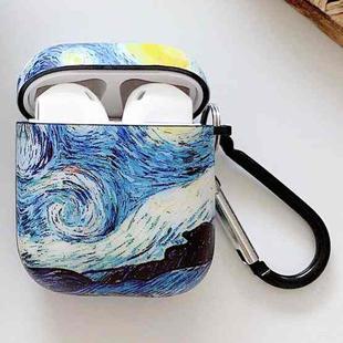 Oil Painting Pattern Earphone Protective Case with Hook For AirPods 1 / 2(Starry Sky)