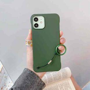For iPhone 12 mini Skin Feeling Protective Case with Lanyard (Dark Green)