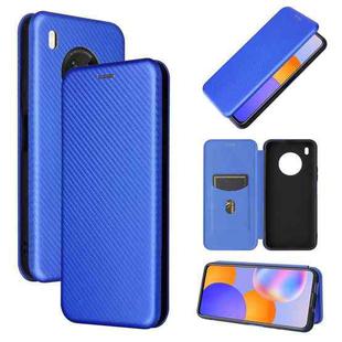 For Huawei Y9a Carbon Fiber Texture Horizontal Flip TPU + PC + PU Leather Case with Card Slot(Blue)