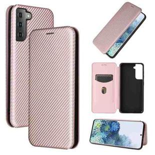 For Samsung Galaxy S21+ 5G Carbon Fiber Texture Horizontal Flip TPU + PC + PU Leather Case with Card Slot(Pink)