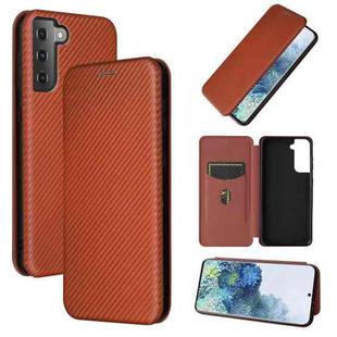 For Samsung Galaxy S21+ 5G Carbon Fiber Texture Horizontal Flip TPU + PC + PU Leather Case with Card Slot(Brown)