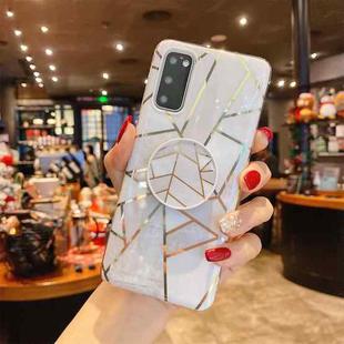 For Samsung Galaxy S20 Splicing Marble Pattern Gilding TPU Protective Case with Foldable Holder(Grey White)