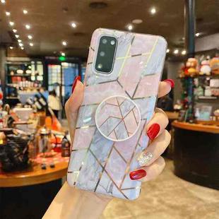 For Samsung Galaxy S20 Splicing Marble Pattern Gilding TPU Protective Case with Foldable Holder(Pink Grey)