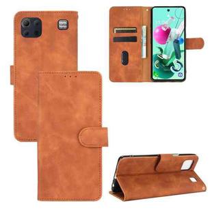 For LG K92 5G Solid Color Skin Feel Magnetic Buckle Horizontal Flip Calf Texture PU Leather Case with Holder & Card Slots & Wallet(Brown)