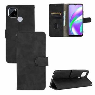 For OPPO A15 Solid Color Skin Feel Magnetic Buckle Horizontal Flip Calf Texture PU Leather Case with Holder & Card Slots & Wallet(Black)