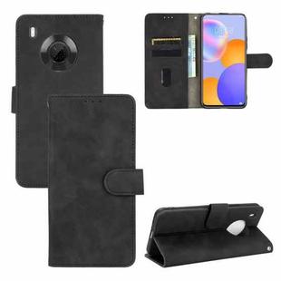 For Huawei Y9a Solid Color Skin Feel Magnetic Buckle Horizontal Flip Calf Texture PU Leather Case with Holder & Card Slots & Wallet(Black)