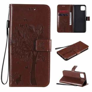 For OPPO Realme C11 Tree & Cat Embossed Pattern Horizontal Flip Leather Case with Holder & Card Slots & Wallet & Lanyard(Coffee)