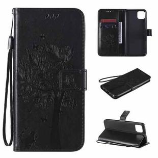 For OPPO Realme C11 Tree & Cat Embossed Pattern Horizontal Flip Leather Case with Holder & Card Slots & Wallet & Lanyard(Black)