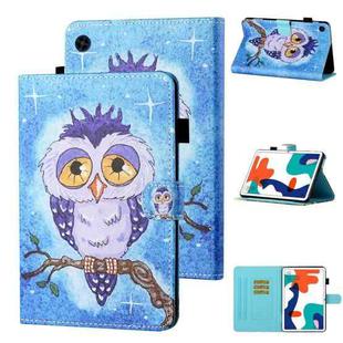 For Huawei MatePad T 8 Colored Drawing Stitching Horizontal Flip Leather Case TPU Bottom Case with Holder & Card Slots & Anti-skid Strip & Pen Slot(Blue Background Owl)